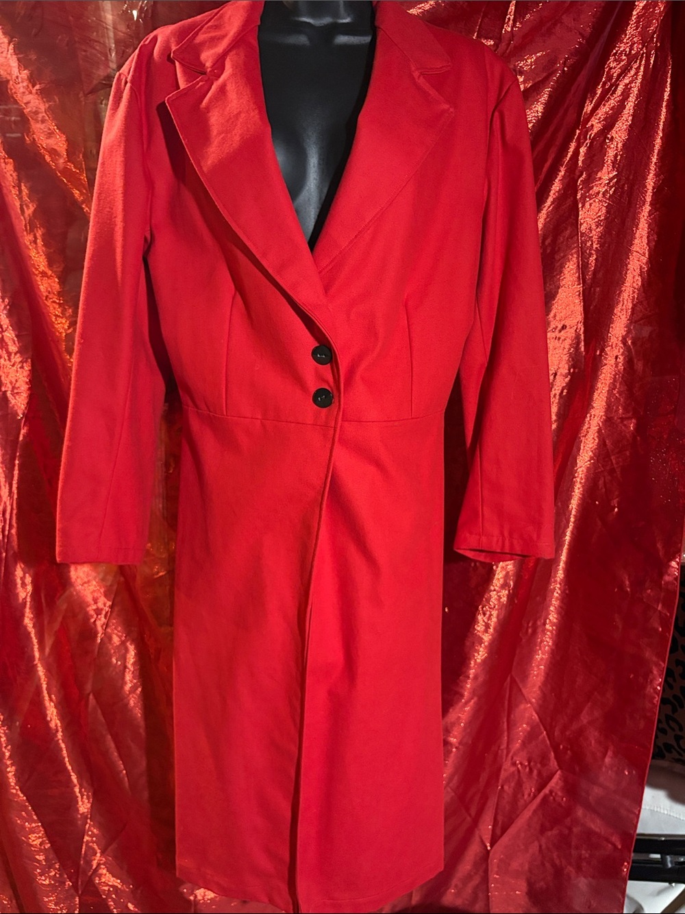 Classic Red Women's Long Blazer Coat